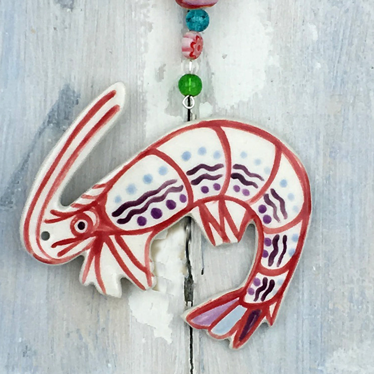 Handmade colourful shrimp hanging decoration