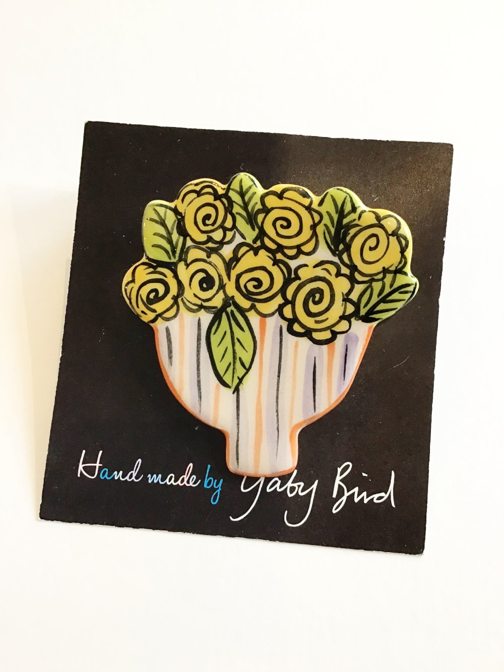 Gaby Bird Bouquet of Yellow Roses Brooch