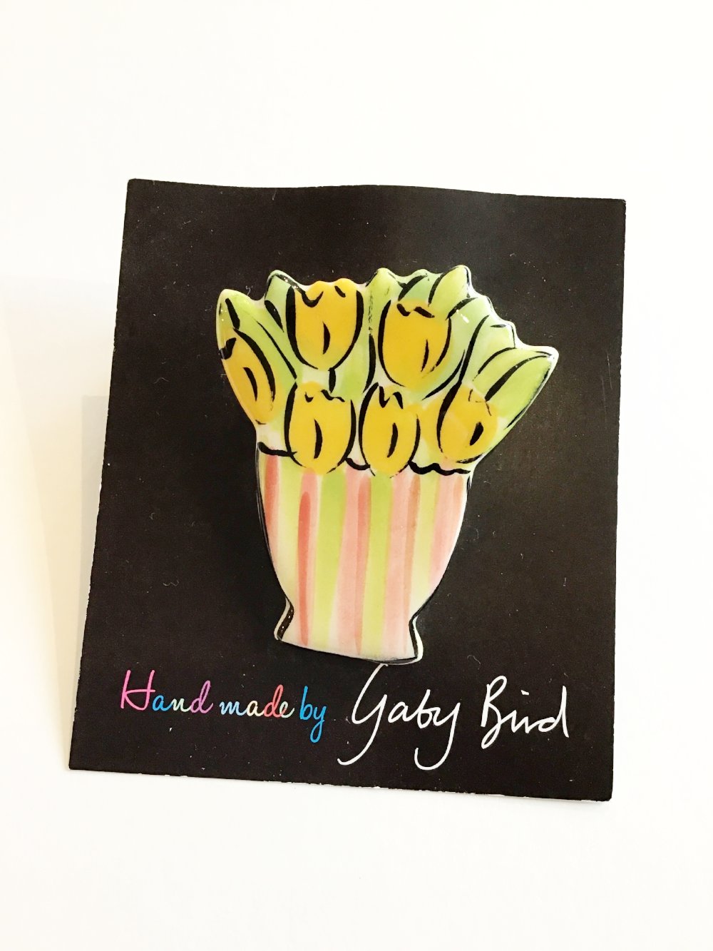 Gaby Bird Bouquet of Yellow Tulips Brooch