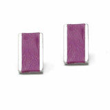 Medium rectangle stud earrings with Grape leather inlay
