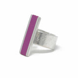 Slim Rectangle Feature Adjustable Ring with Grape Leather Inlay